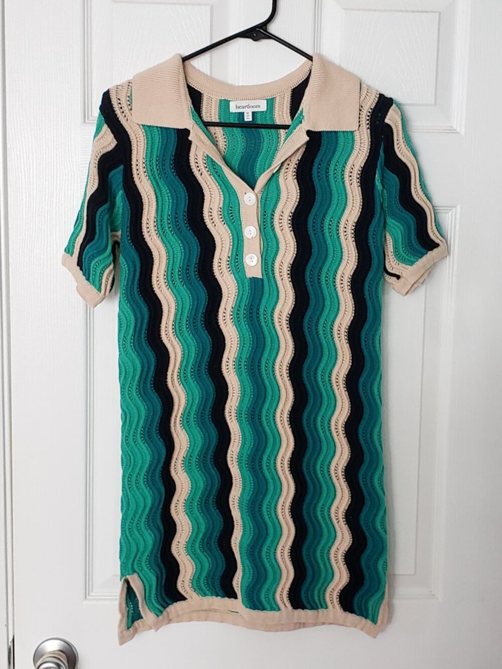 Heartloom Woven Knit Tshirt Dress Blue Teal Medium